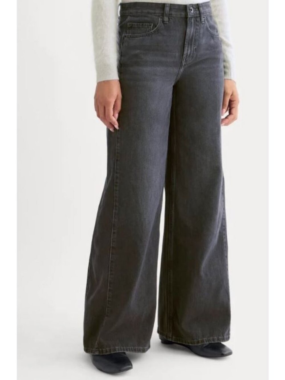 Everlane The Paneled Ultra Wide Leg Jean Twilight Washed Black Size 28R NWT
